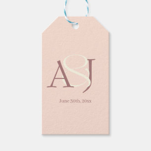 Monogramm-Minimalist Hochzeit in warmem Rosa und M Geschenkanhänger