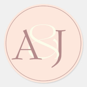 Monogramm-Minimalist-Rosa und Mauve-Hochzeit Runder Aufkleber