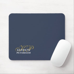 Monogramm Minimalist Staubig Navy Blau Gold Weiß M Mousepad