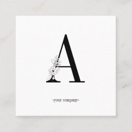 Monogramm, minimalistic Blumen schwarz weiss Quadratische Visitenkarte