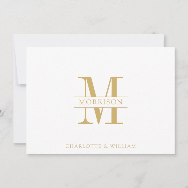 Monogramm Minimalistisch, einfach Gold und weiß Mitteilungskarte (Vorderseite)