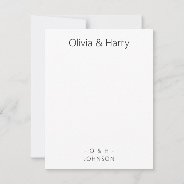 Monogramm Minimalistische Schwarz-weiße Hochzeitsn Mitteilungskarte (Vorderseite)