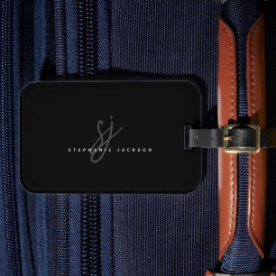 Monogramm Minimalistische Schwarze Buchstaben Gepäckanhänger