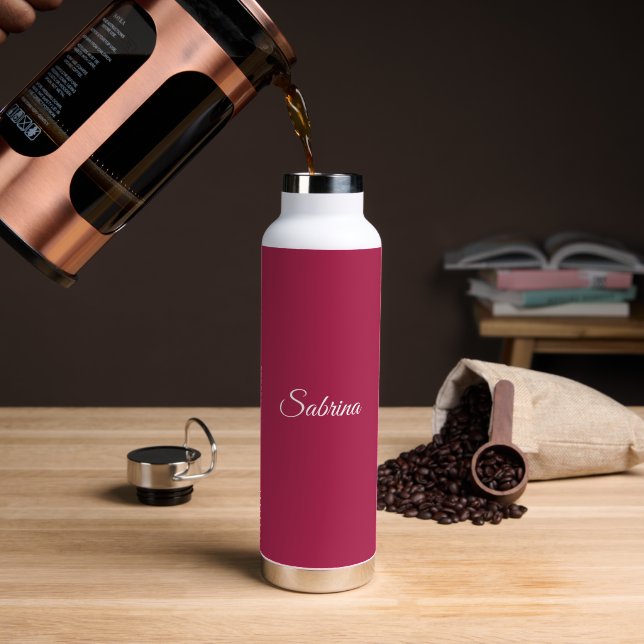 Monogramm minimalistisches Kirschrosarot Trinkflasche (Kaffee (gedreht))