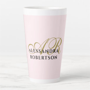 Monogramm minimalistisches Pastellrosa Gold Schwar Milchtasse