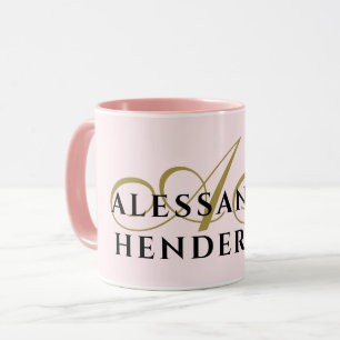 Monogramm minimalistisches Pastellrosa Gold Schwar Tasse
