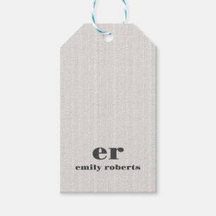 Monogramm Minimalistisches Weiß Braunes Jute Grau  Geschenkanhänger