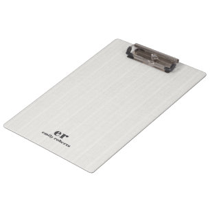 Monogramm Minimalistisches Weiß Braunes Jute Grau  Klemmbrett