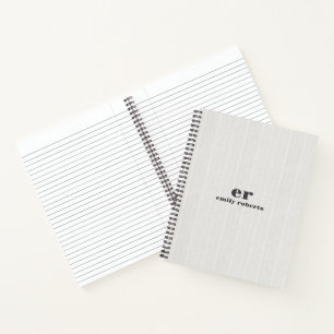Monogramm Minimalistisches Weiß Leinen Grau Typogr Notizbuch