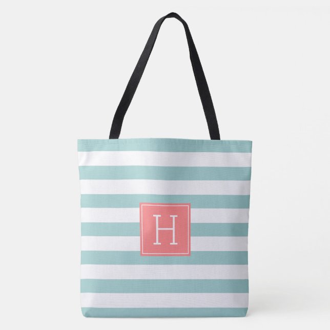 Monogramm Minze und Korallen Tasche (Vorderseite)