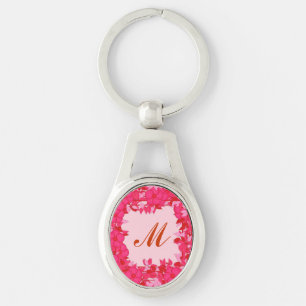 Monogramm mit Blumen gerahmt - Fuchsienrot und Ros Schlüsselanhänger