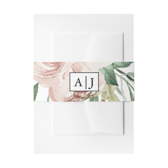 Monogramm mit Blush Floral Hochzeit Einladungsbanderole (Vorderseite Beispiel)