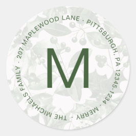 Monogramm mit botanischer Holiday-Patternadresse Runder Aufkleber