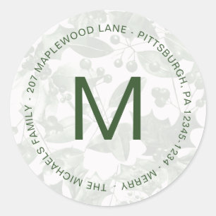 Monogramm mit botanischer Holiday-Patternadresse Runder Aufkleber