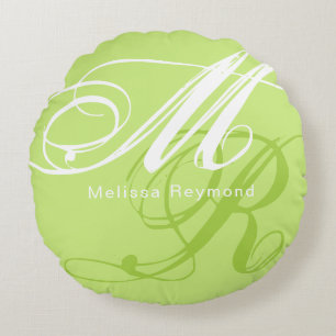 Monogramm mit dem Großdruck Sharp Green Rundes Kissen