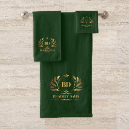 Monogramm mit dem Namen Green Gold Elegant Badhandtuch Set