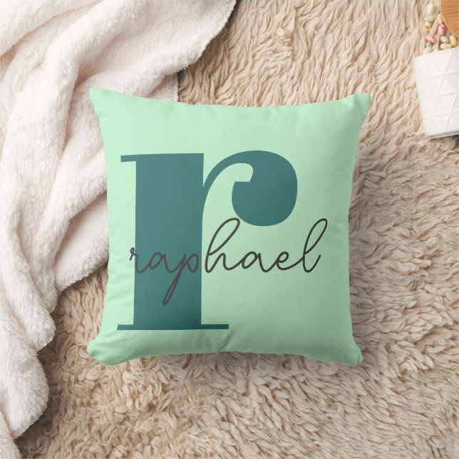Monogramm mit dem Namen Minze Green Aquamarin Thro Kissen (Decke)