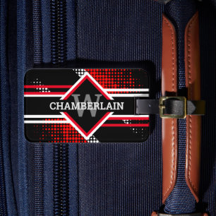 Monogramm mit doppelten Linien auf Rot, Weiß und S Gepäckanhänger