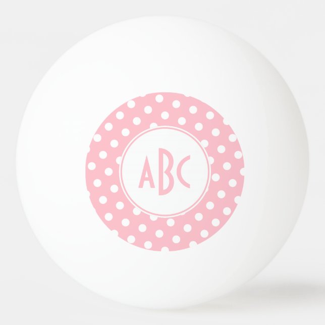 Monogramm mit drei Buchstaben Rosa und Weißpolka Tischtennisball (Vorderseite)