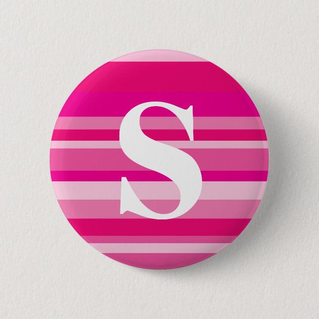 Monogramm mit einem bunten gestreiften Hintergrund Button (Vorderseite)