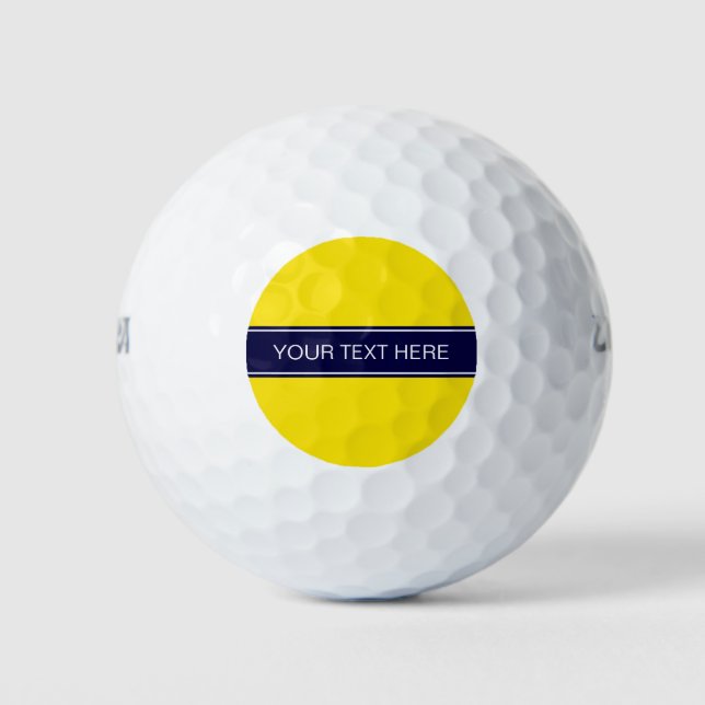 Monogramm mit einem gelben, blauen Ribbon-Namen Golfball (Vorderseite)