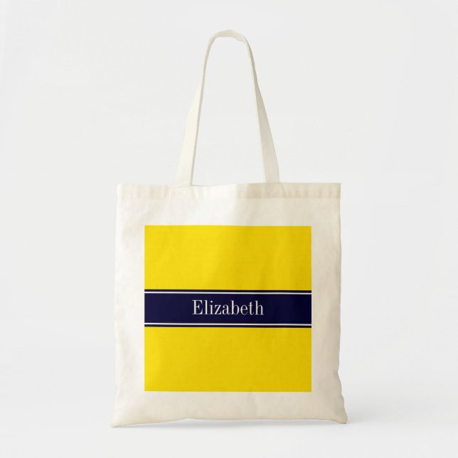Monogramm mit einem gelben, blauen Ribbon-Namen Tragetasche (Vorne)
