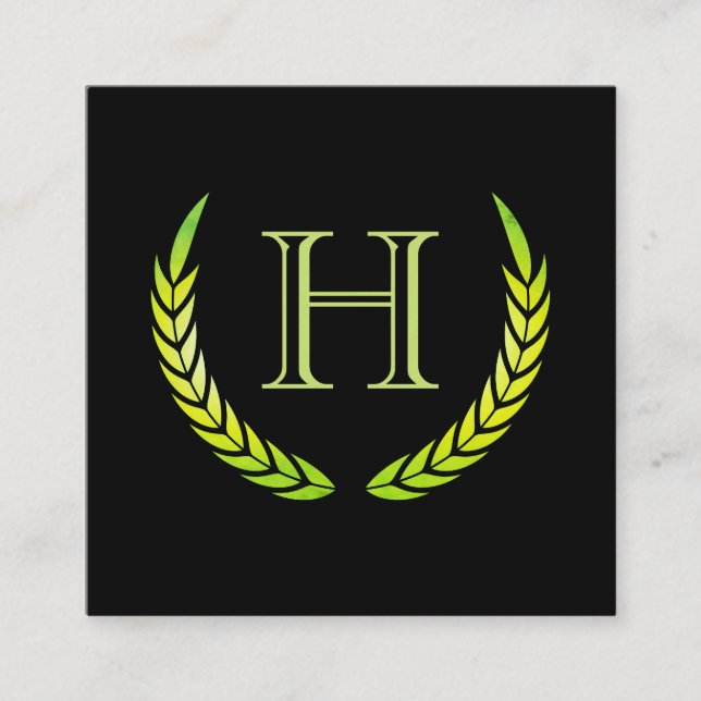 Monogramm mit Elementen (grün) Quadratische Visitenkarte (Vorderseite)