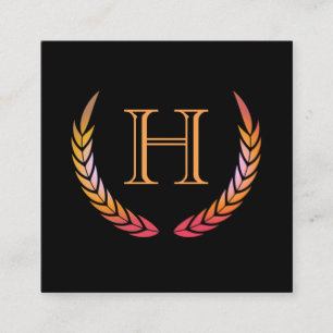 Monogramm mit Elementen (orange) Quadratische Visitenkarte