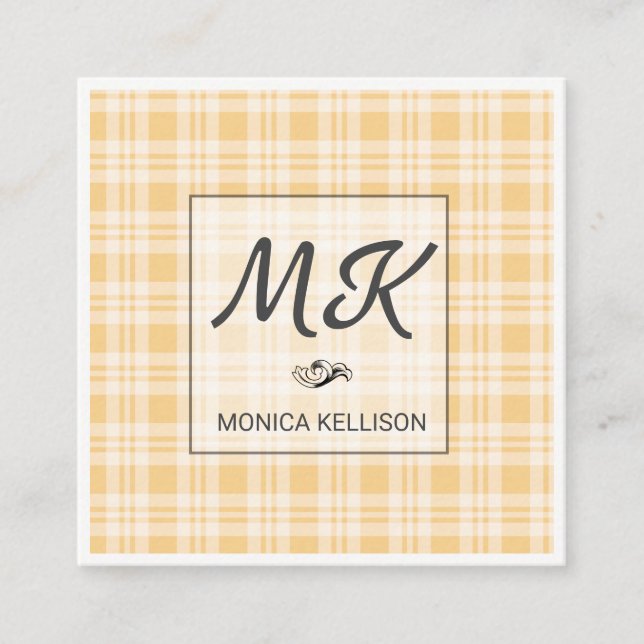 Monogramm mit Flannel-Muster Quadratische Visitenkarte (Vorderseite)