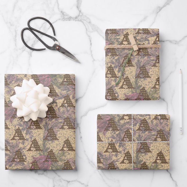 Monogramm mit floralen Anfangsbuchstaben Ein elega Geschenkpapier Set (Vorderseite)