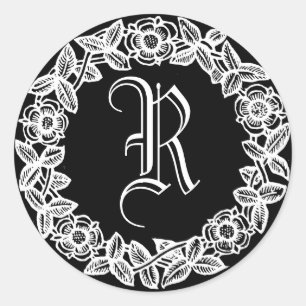 Monogramm mit floraler Grenze Runder Aufkleber