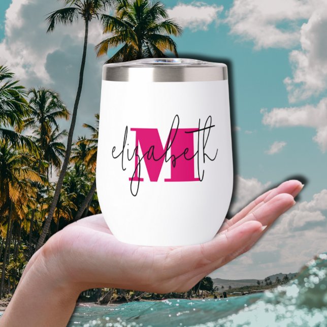 Monogramm mit handgeschriebenem Namen (Hand Scripted Name Monogram Thermal Wine Tumbler)