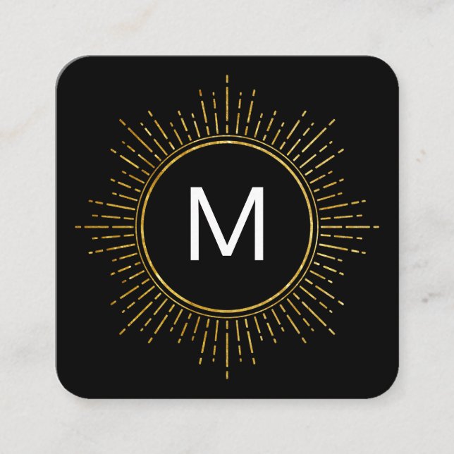 Monogramm mit Imitaten Gold beleuchtete Elemente Quadratische Visitenkarte (Vorderseite)