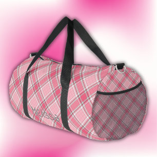Monogramm mit Kariertem Rosa und weißem Namen   Duffle Bag