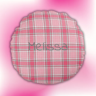 Monogramm mit Kariertem Rosa und weißem Namen   Rundes Kissen