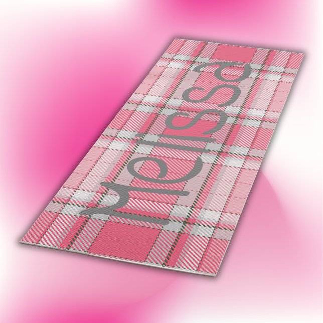 Monogramm mit Kariertem Rosa und weißem Namen | Yogamatte (Von Creator hochgeladen)