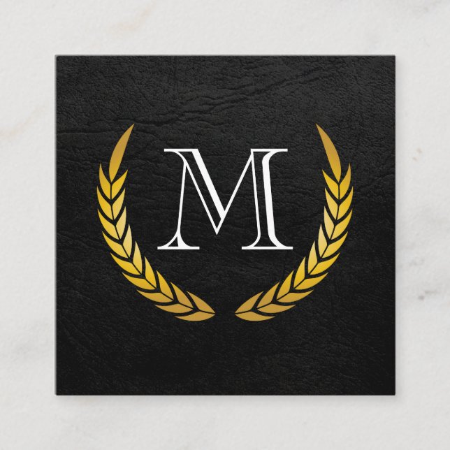 Monogramm mit Leder für Luxuselemente-Imitate Quadratische Visitenkarte (Vorderseite)