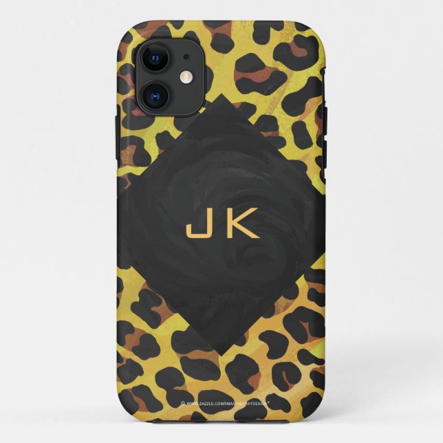Monogramm mit Leopard Brown und Gelb Case-Mate iPhone Hülle (Rückseite)