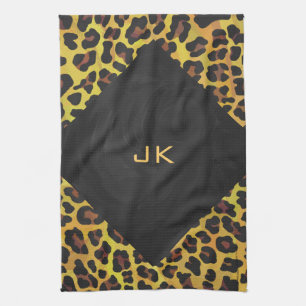 Monogramm mit Leopard Brown und Gelb Geschirrtuch