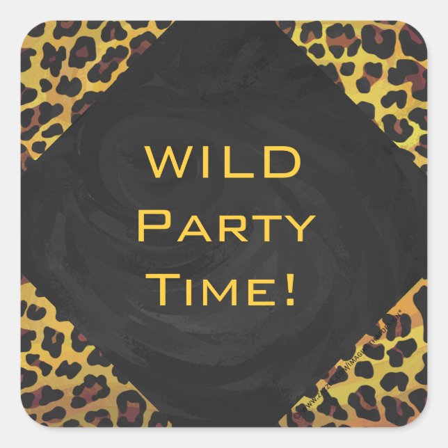 Monogramm mit Leopard Brown und Gelb Quadratischer Aufkleber (Vorderseite)