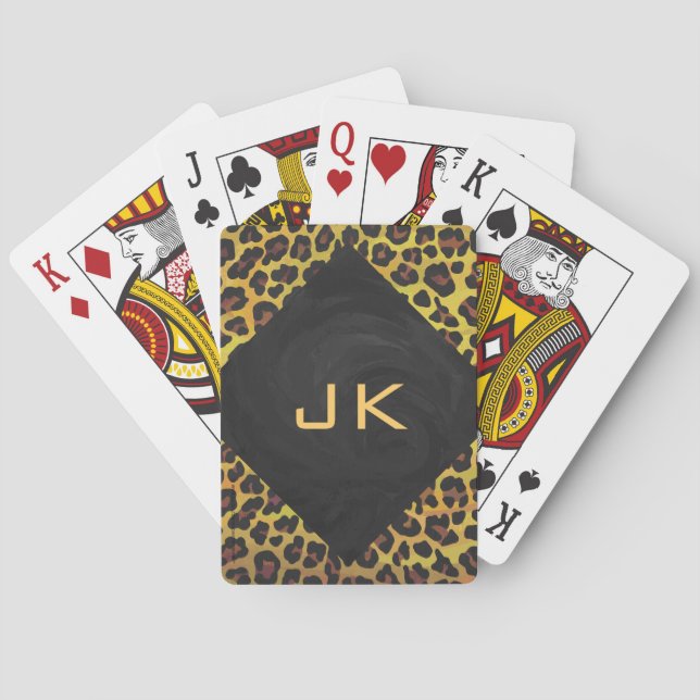 Monogramm mit Leopard Brown und Gelb Spielkarten (Rückseite)