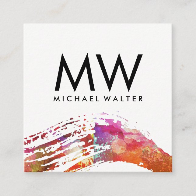 Monogramm mit moderner Wasserfarbe Quadratische Visitenkarte (Vorderseite)