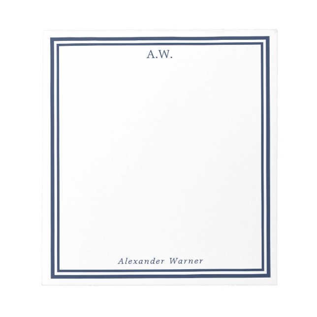 Monogramm mit navyblauen Rändern Notizblock (Vorderseite)
