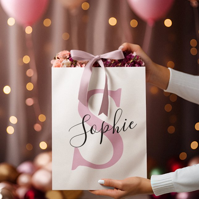 Monogramm mit neuem Personalisierten Namen Pink Große Geschenktüte (Von Creator hochgeladen)