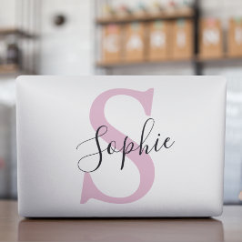 Monogramm mit neuem Personalisierten Namen Pink HP Laptop-Aufkleber