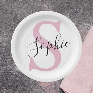 Monogramm mit neuem Personalisierten Namen Pink Pappteller
