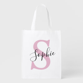 Monogramm mit neuem Personalisierten Namen Pink Wiederverwendbare Einkaufstasche