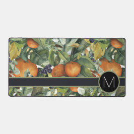Monogramm mit Orangenfrucht und Blattdesign Schreibtischunterlage