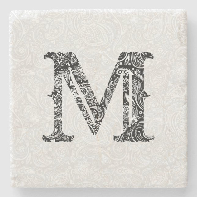 Monogramm mit Paisley-Overlay Steinuntersetzer (Vorderseite)