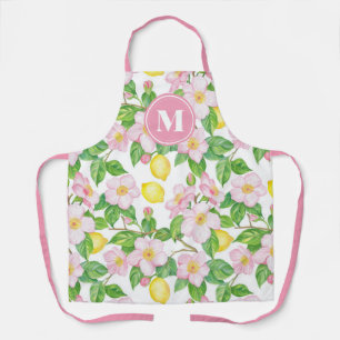 Monogramm mit rosa floralem Zitronenmuster Schürze